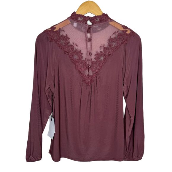 Uncommon Job sheer lace mock neck blouse size large - Picture 2 of 8
